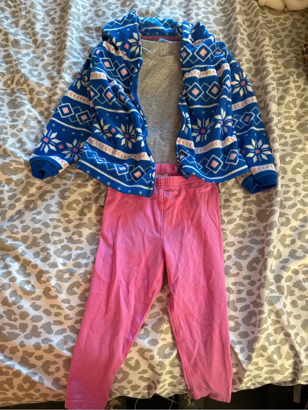 Carter’s Girl's Blue Patterned Hooded Fleece Jacket with Pink Leggings